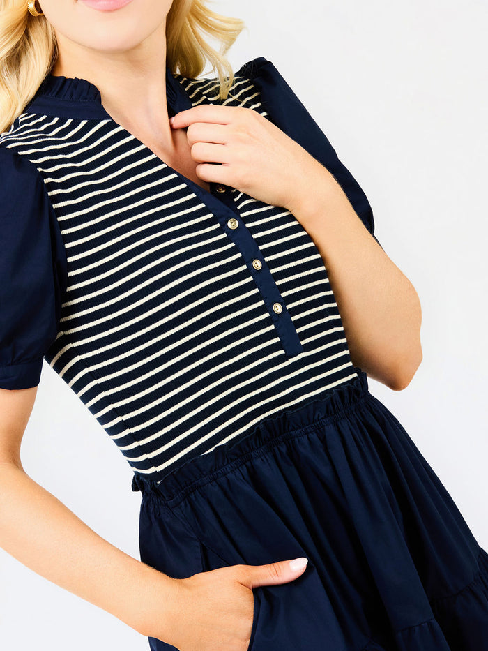 Vanessa Dress in Navy Stripe