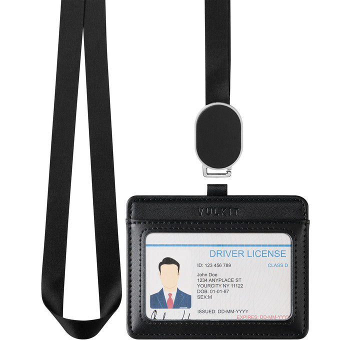 VBH104- Retractable Lanyard Horizontal ID Card Holder with 2 Slots