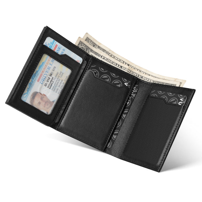 VC302P- Genuine Leather, Side Slider Mechanism, Back Zipper Slot, Magnetic Strip Closure Tri-fold Wallet