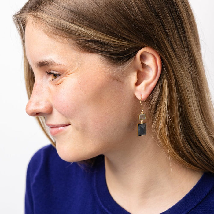 Veronica Two Tone Color Cut Glass Dangle Earring in Blue