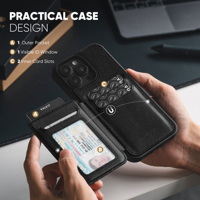 VPA107-iPhone 14 Series Phone Case Wallet, Leather Case Shockproof with Card Holder Magnetic