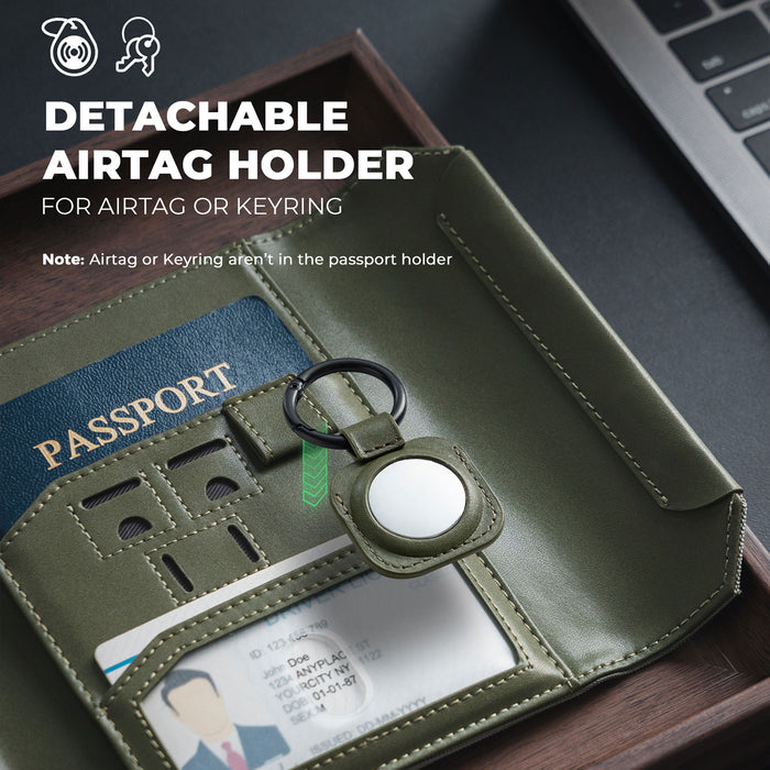 VPW104 - RFID Blocking Passport Card Holder with Magnetic Closure and Removable AirTag Holder(NOT include the AirTag)