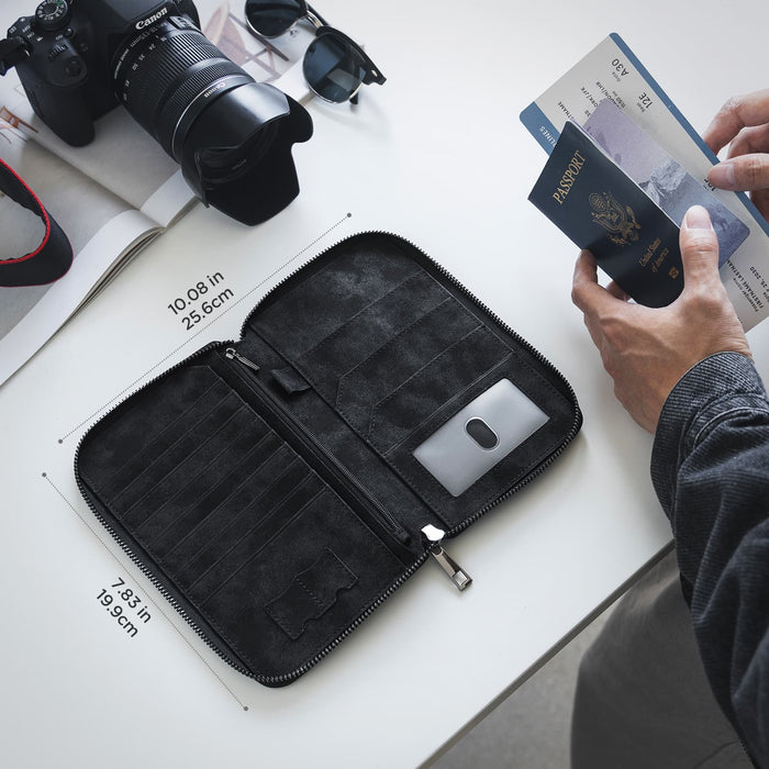 VPW113 -RFID Blocking Microfiber Suede Family Passport Wallet