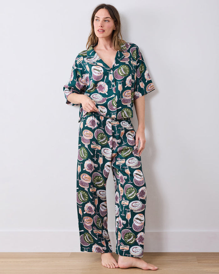 Wildest Dreams Eco Satin Pajamas in Peacock Champagne and Caviar