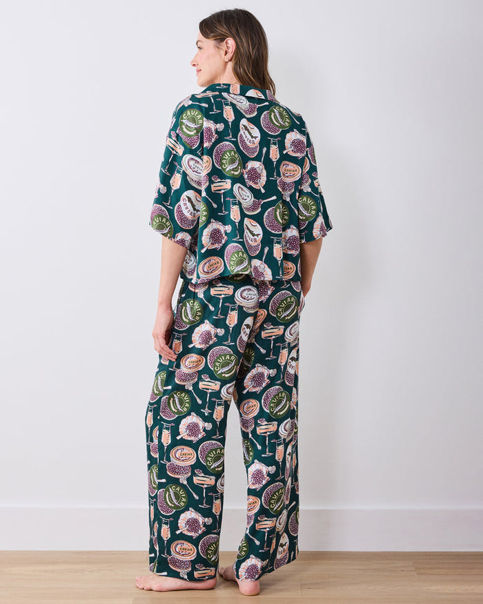 Wildest Dreams Eco Satin Pajamas in Peacock Champagne and Caviar
