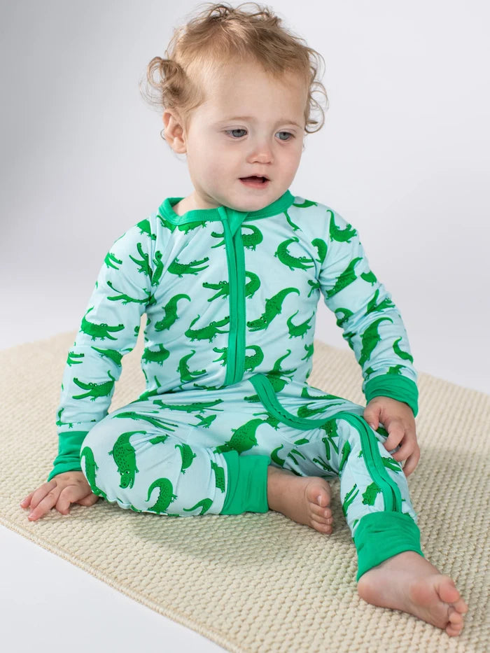 Zip Pajamas in Blue Alligators
