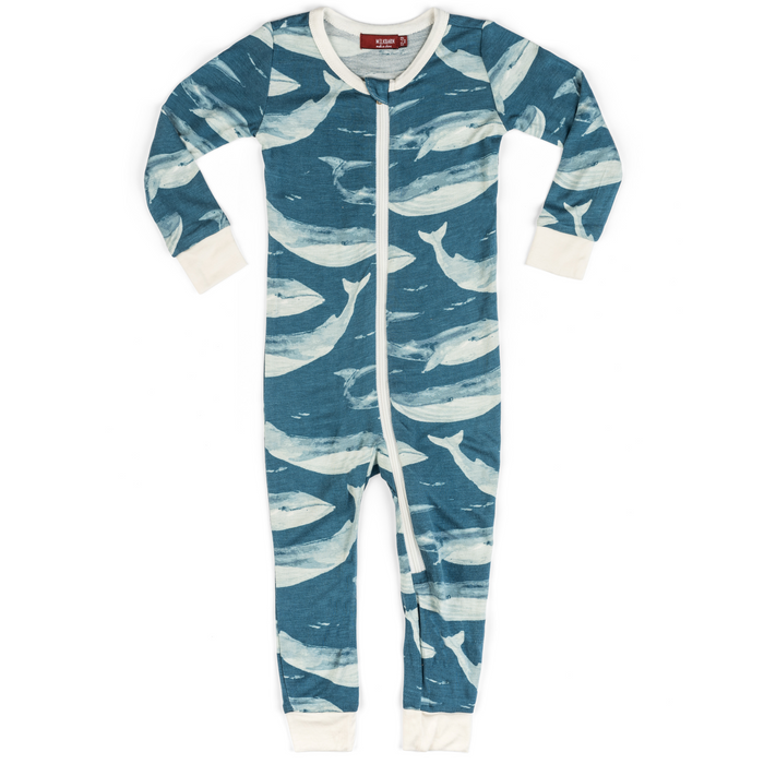 Zipper Pajamas in Blue Whales (Bamboo)